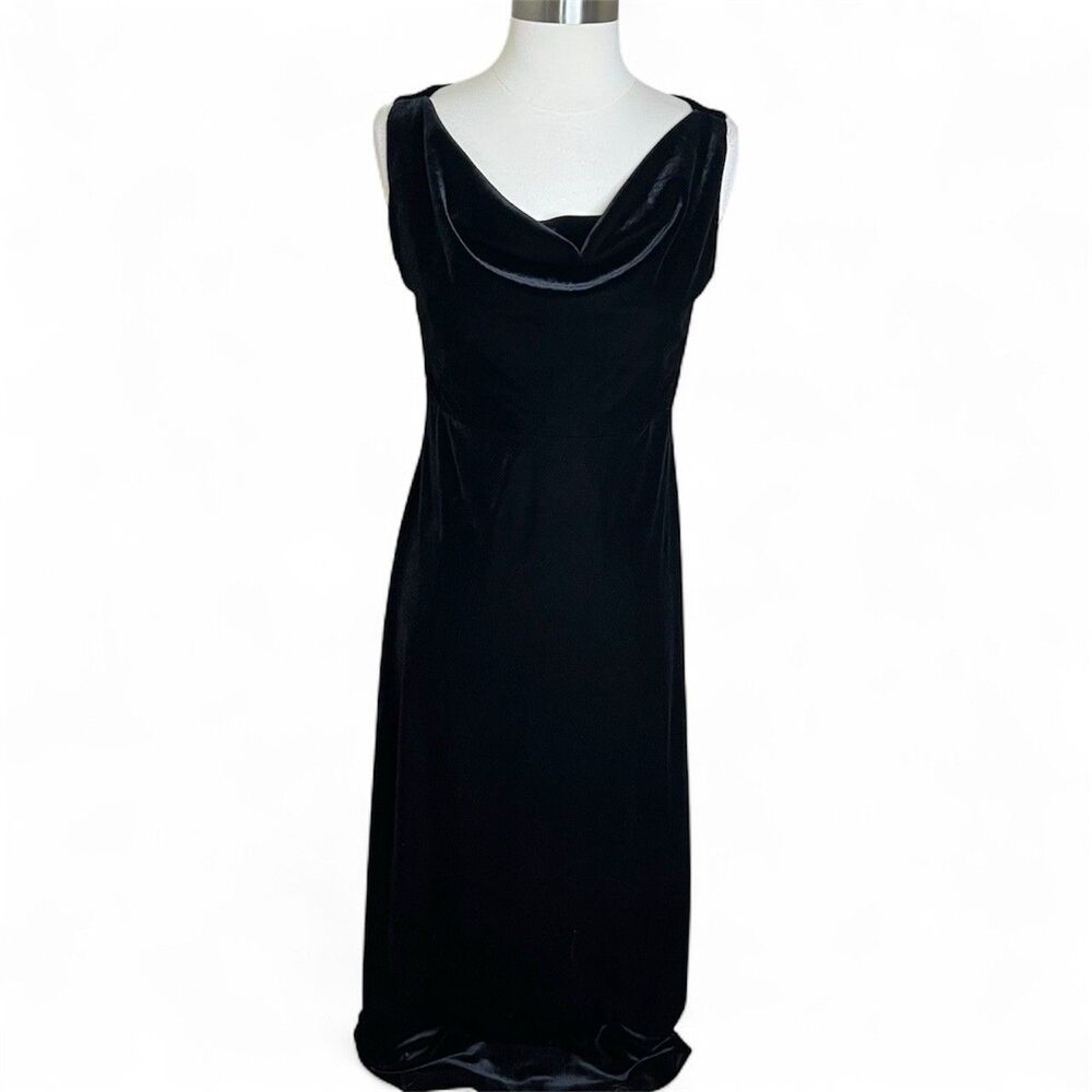 Vintage 90s Black Velvet Cowl Neck Maxi Dress M Hillard & Hanson Whimsigoth